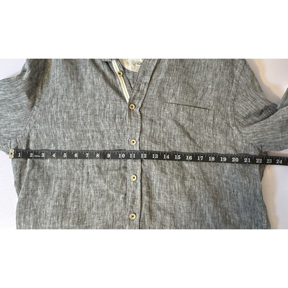 Report Collection Resort Linen Button Up Long Sleeve Shirt Casual Mens L Gray - Picture 9 of 11